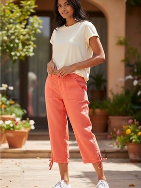 Tommy Bahama Coral Tie-Hem Crop Capri  Pants NWT size 4 linen